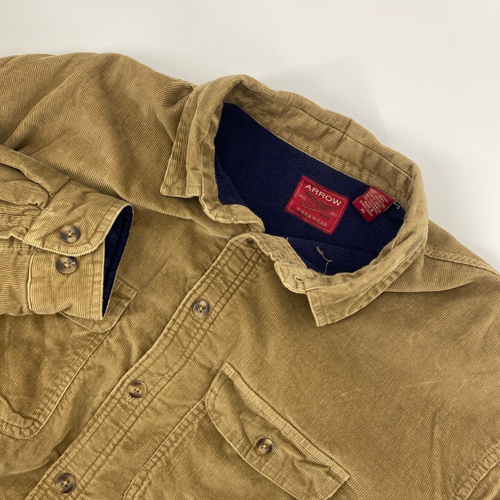 Arrow Corduroy Shirt Jacket Mens XL Tan Fleece Lined Workwear Shacket Barn